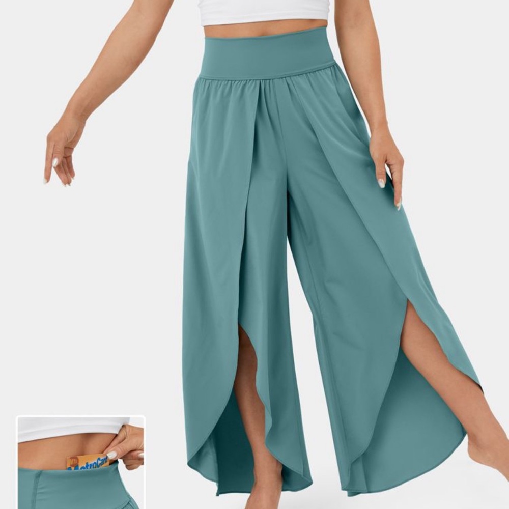 Brand new. Tags on. Halara Breezeful wide-leg palazzo pants. Color Stone Blue.